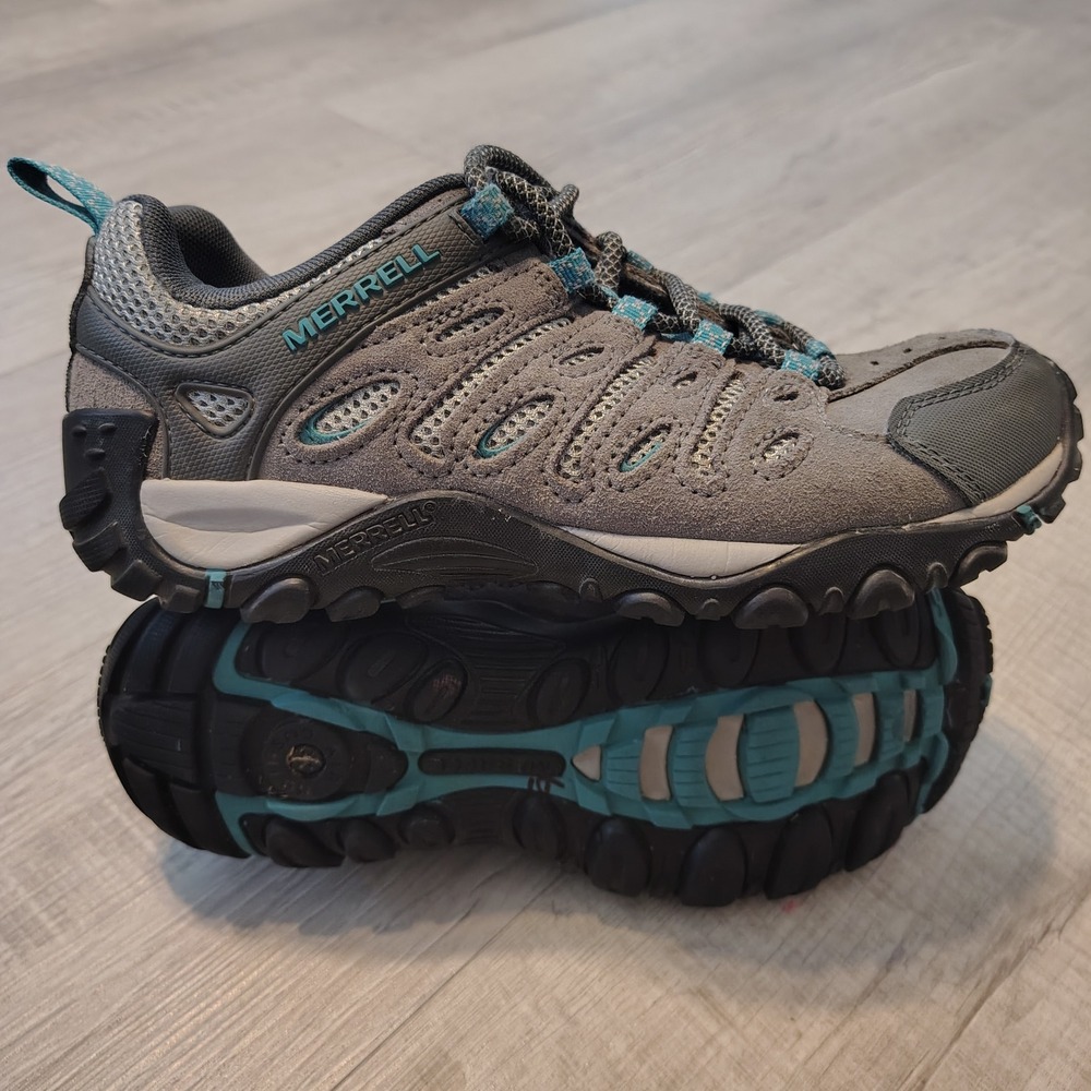 Merrell Womens Alverstone Hiking Shoes Gray Blue Suede Mesh Low Top Sneaker 6.5